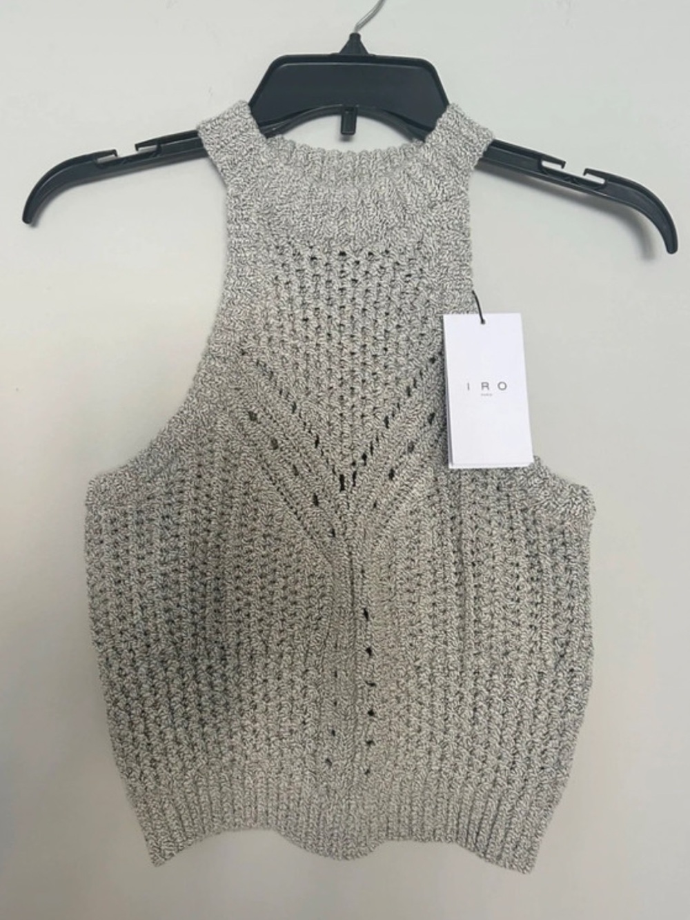 IRO Firoza Top Small Grey Black New Crochet Knit Cotton Sweater Tank